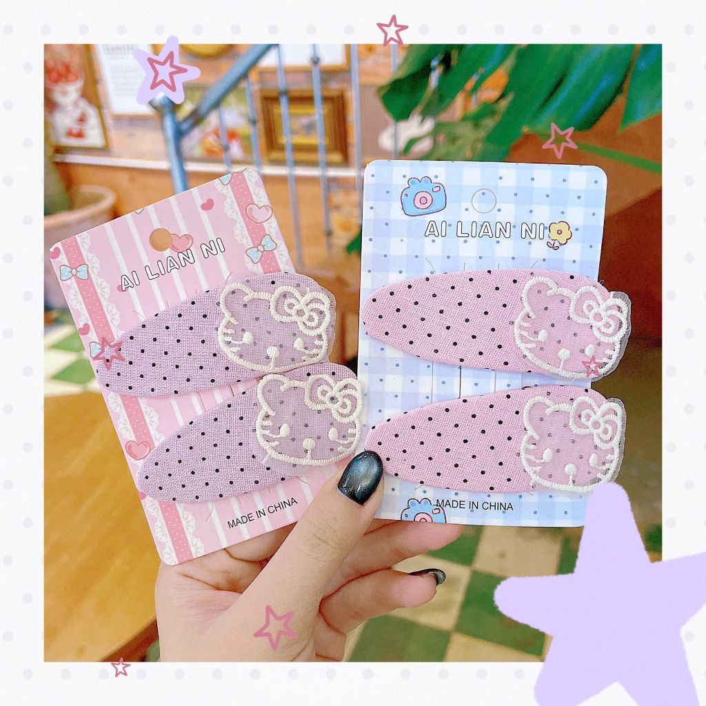 ** Set 2 kẹp chấm bi charm kitty tone pastel