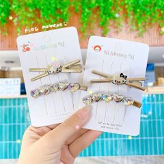 ** Set 2 kẹp ghim kitty mix đính đá