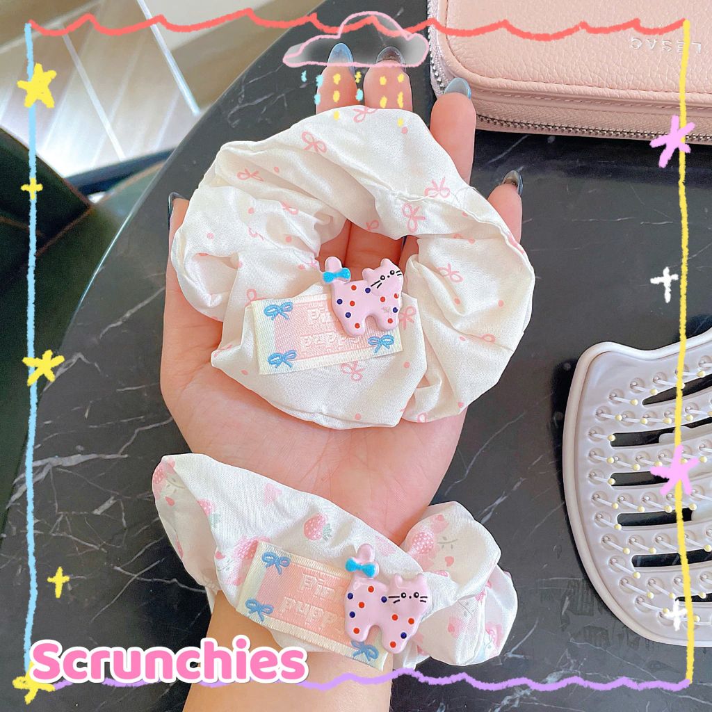 ** Scrunchies Kitty caro/tim/gấu/nơ tone hồng/trắng kèm tag cún