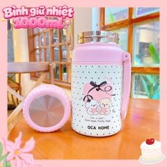** Bình giữ nhiệt 2 cún chấm bi đen nắp hồng 1000ml