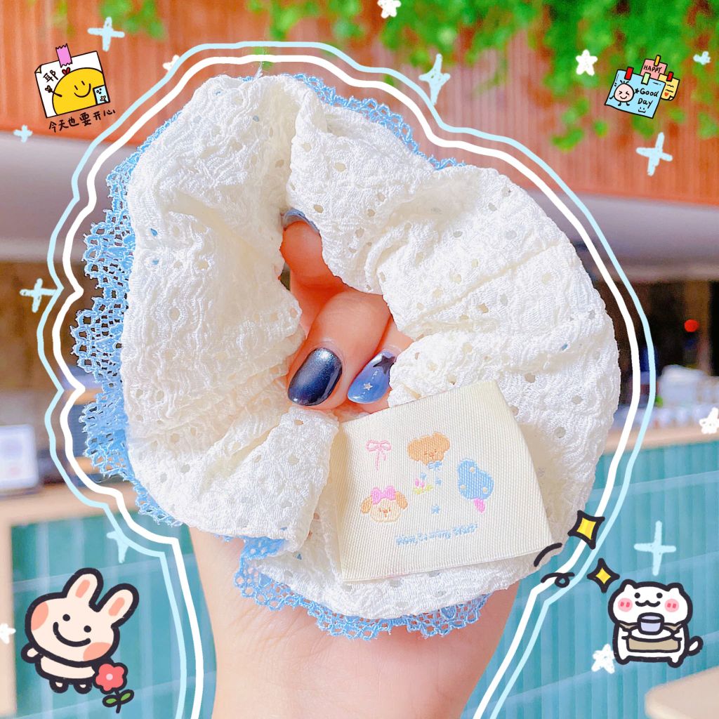 ** Scrunchies viền ren màu hồng/trắng/tím/cam/XD
