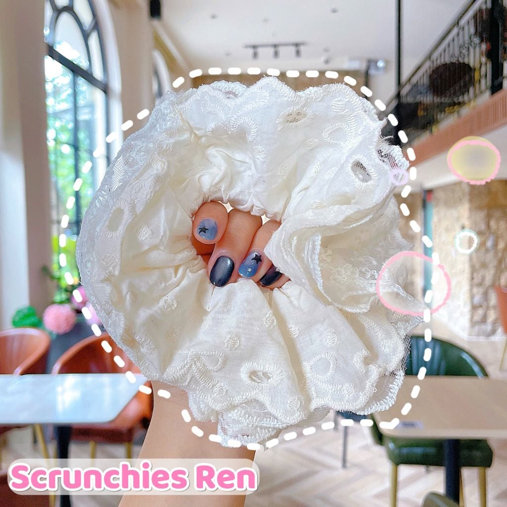 ** Scrunchies ren 4 lớp trắng/vàng/hồng/xd viền ren