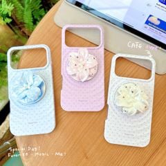 ** Ốp iPhone 17 Pro Max/18 Pro Max 2 lớp chấm bi vân sóng kèm POP hoa Lily