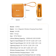 ** PDP không dây Coteci IH145 10.000mAh 3 in 1 kèm cáp