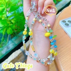 ** Dây đeo điện thoại chuỗi hạt Hoa chanh vàng pha lê