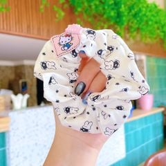 ** Scrunchies mèo/thỏ/gấu họa tiết sọc caro trắng đen