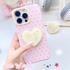 ** Ốp iPhone 16 Pro dẻo chấm bi chân mèo kèm pop trái tim