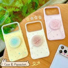 ** Ốp iPhone 17 Pro Max/18 Pro Max dẻo phủ bóng kèm pop tròn ngôi sao kim tuyến