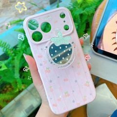** Ốp iPhone 17 Pro/18 Pro dẻo hồng cherry/nơ kèm pop gương quả dâu