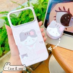 ** Ốp iPhone 17 Pro/18 Pro lưng cứng chấm bi hồng mèo/nốt nhạc kèm pop mèo