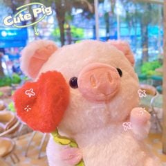 ** GẤU BÔNG HEO HỒNG CẦM TIM ĐỎ 25CM