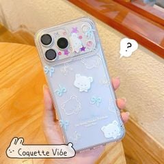 ** Ốp iPhone 17 Pro/18 Pro dẻo trong mặt gấu trắng và nơ