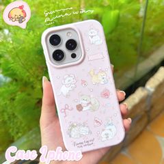 ** Ốp iPhone 16 Pro dẻo hồng 6 mèo và hoa nhí