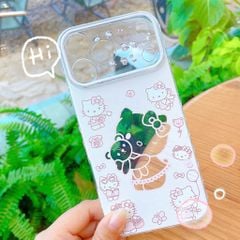 ** Ốp iPhone 17 Pro/18 Pro dẻo nhám Kitty hồng ôm gấu