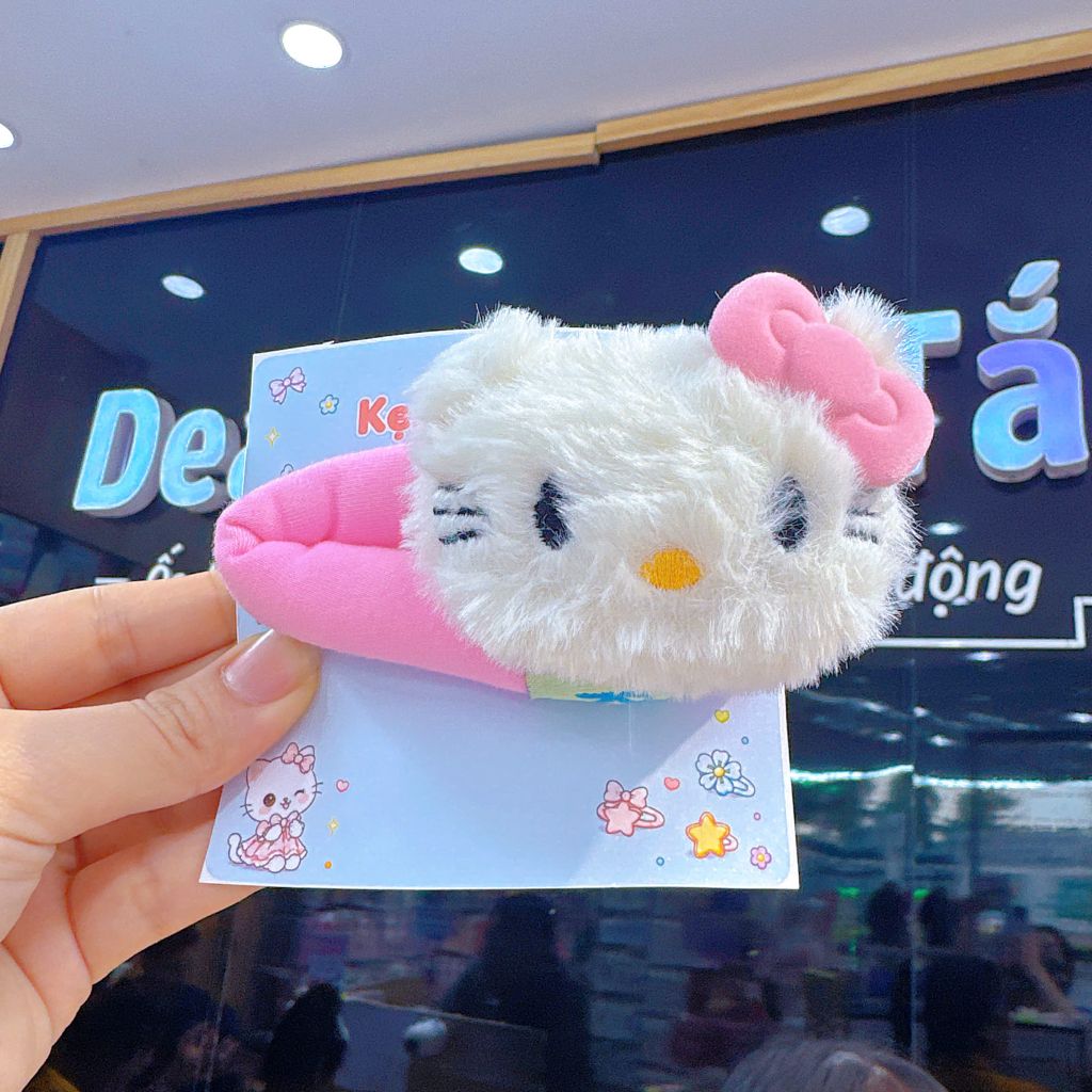 ** Kẹp tách bông mặt kitty nơ hồng cute