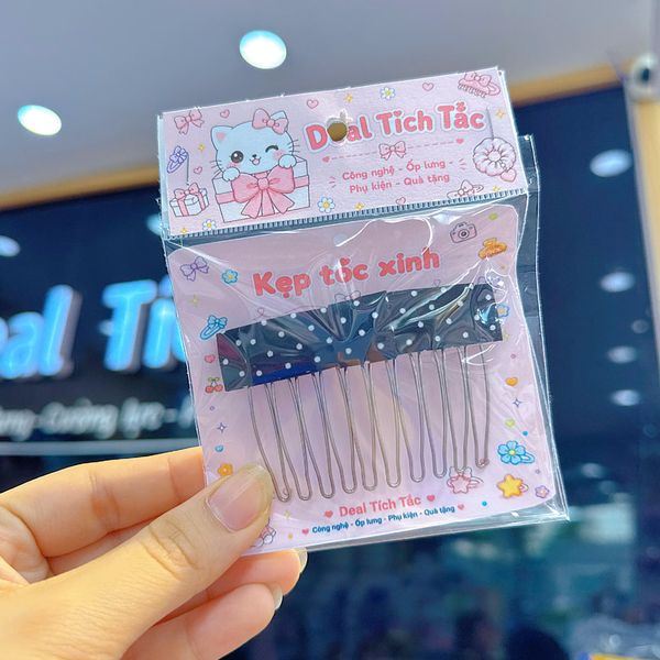 ** Kẹp xược nơ bản nhỏ chấm bi trắng/đen
