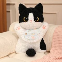 ** Gấu bông MÈO TRẮNG/ĐEN đứng đeo yếm 50CM