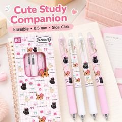 ** Bút bi gel xóa được mèo đen tone hồng (mực xanh)