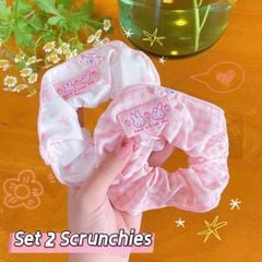 ** Scrunchies trắng/hồng kitty/cherry/thỏ/gấu