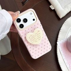 ** Ốp iPhone 17 Pro dẻo chấm bi chân mèo kèm pop trái tim