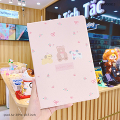 ** Bao da Ipad Air 3/Pro 10.5 inch vân sần gấu cún nền hồng Happy Day