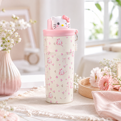 ** Bình giữ nhiệt kitty hồng/cún xd họa tiết nhí 710ml