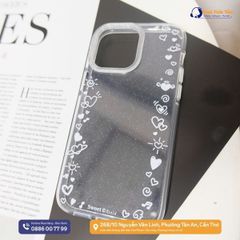 ** Ốp iPhone 16 Pro Max lưng trong cứng kim tuyến viền tim trắng
