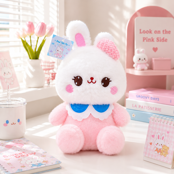 ** THỎ HỒNG ĐỘI MŨ YẾM XANH SIZE 25CM
