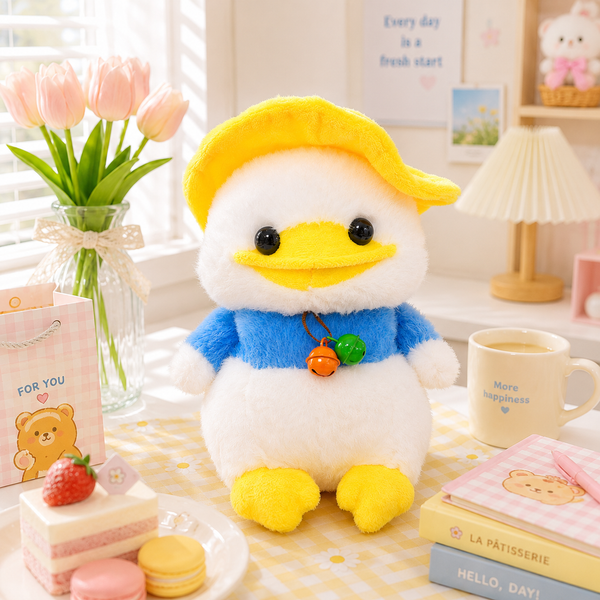 ** GẤU BÔNG VỊT ĐỘI NÓN VÀNG ĐEO LỤC LẠC SIZE 25CM