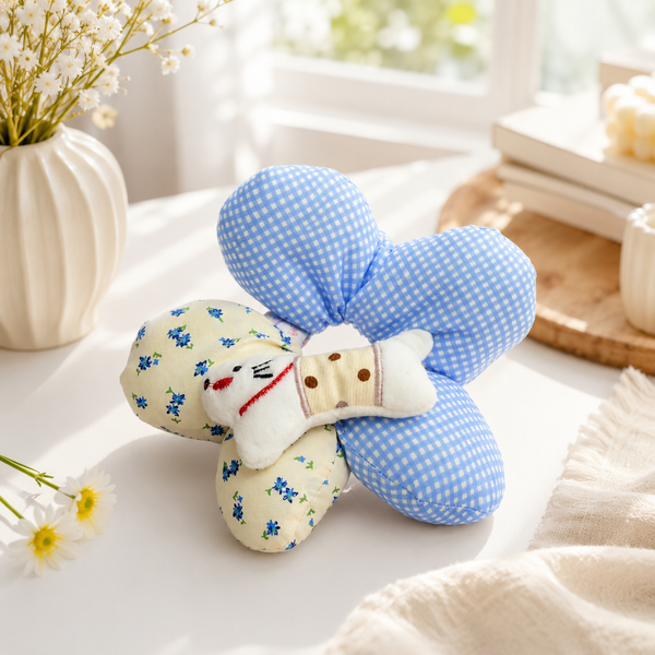 ** Scrunchies phồng họa tiết đính cún mèo bông