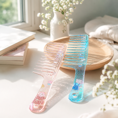 ** Lược chải tóc thưa nhũ thạch hồng/vàng/xanh/tím