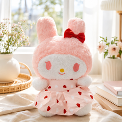 ** GẤU BÔNG MY MELODY HỒNG MẶC VÁY HỒNG TIM ĐỎ SIZE 25CM