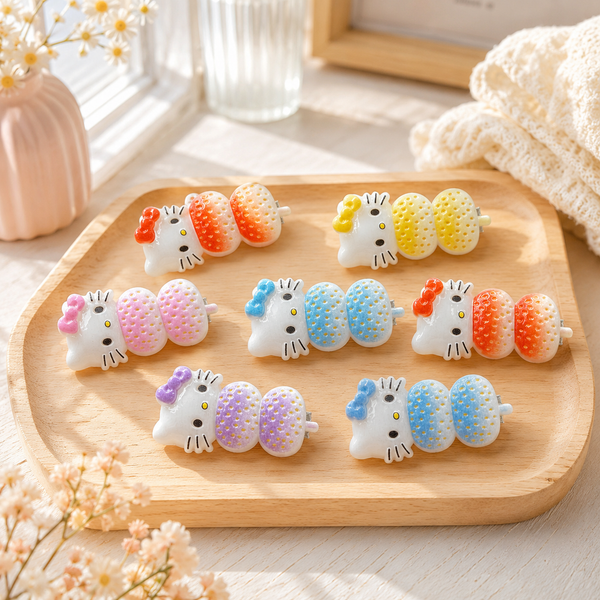 ** Set 2 kẹp tóc mái hồ lô dâu kitty nhiều màu