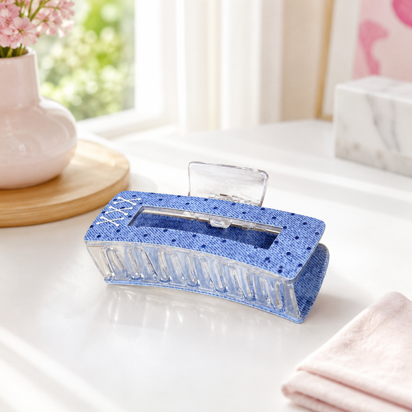 ** Kẹp càng cua VUÔNG vải jean xanh dương