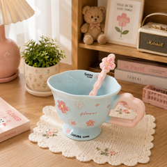 ** Cốc sứ xanh Hoa anh đào kèm muỗng