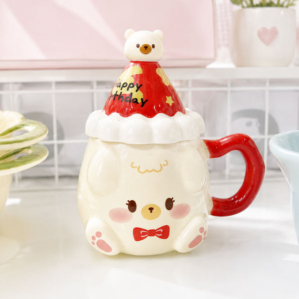 ** Cốc sứ Cún/Heo đội nón Happy Birthday