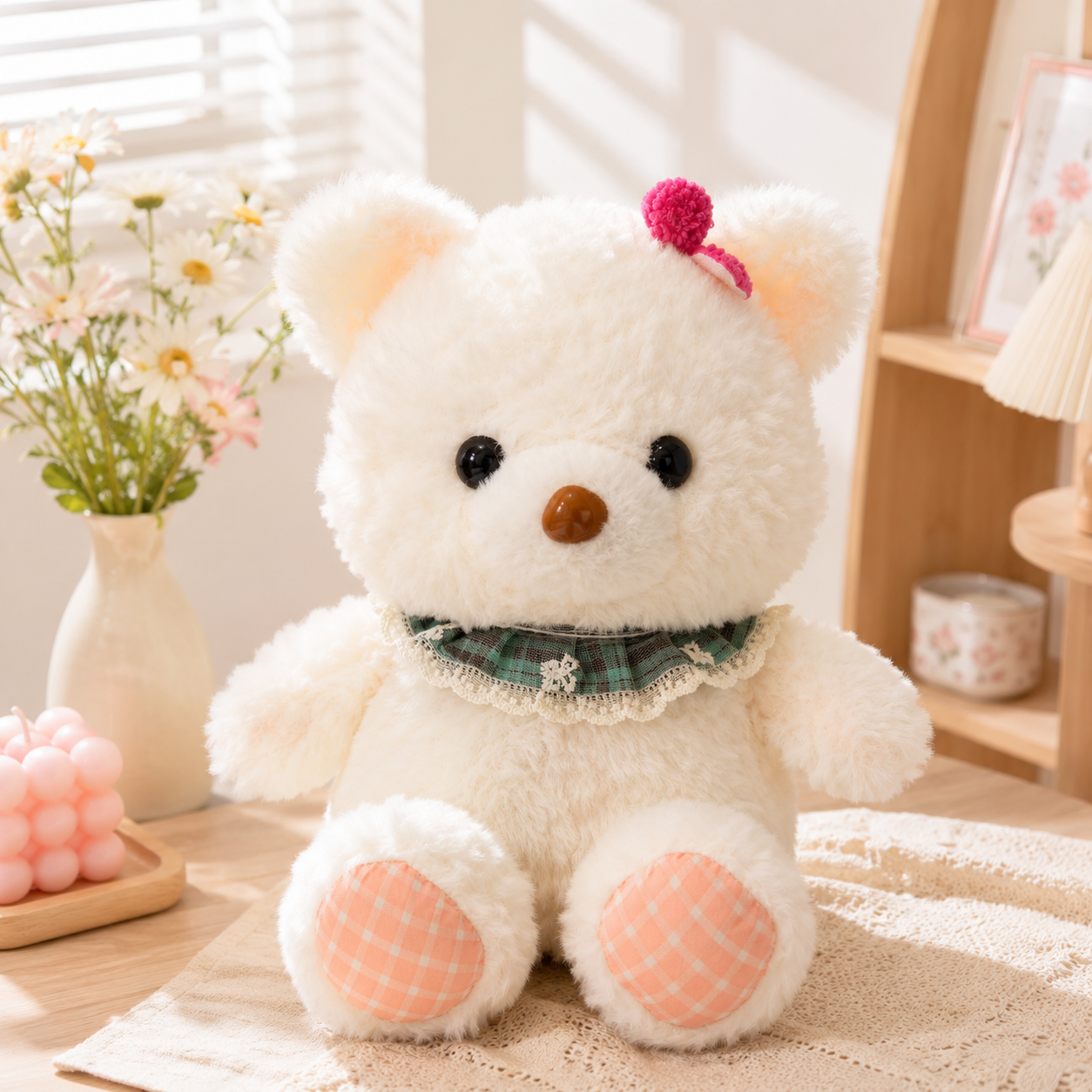 ** GẤU BÔNG GẤU TRẮNG/NÂU ĐEO YẾM XANH SIZE 25CM