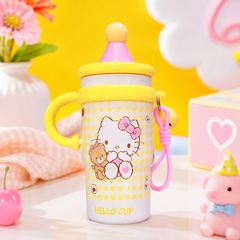 ** Bình giữ nhiệt Kitty beo hồng/ caro vàng kèm móc 650ml