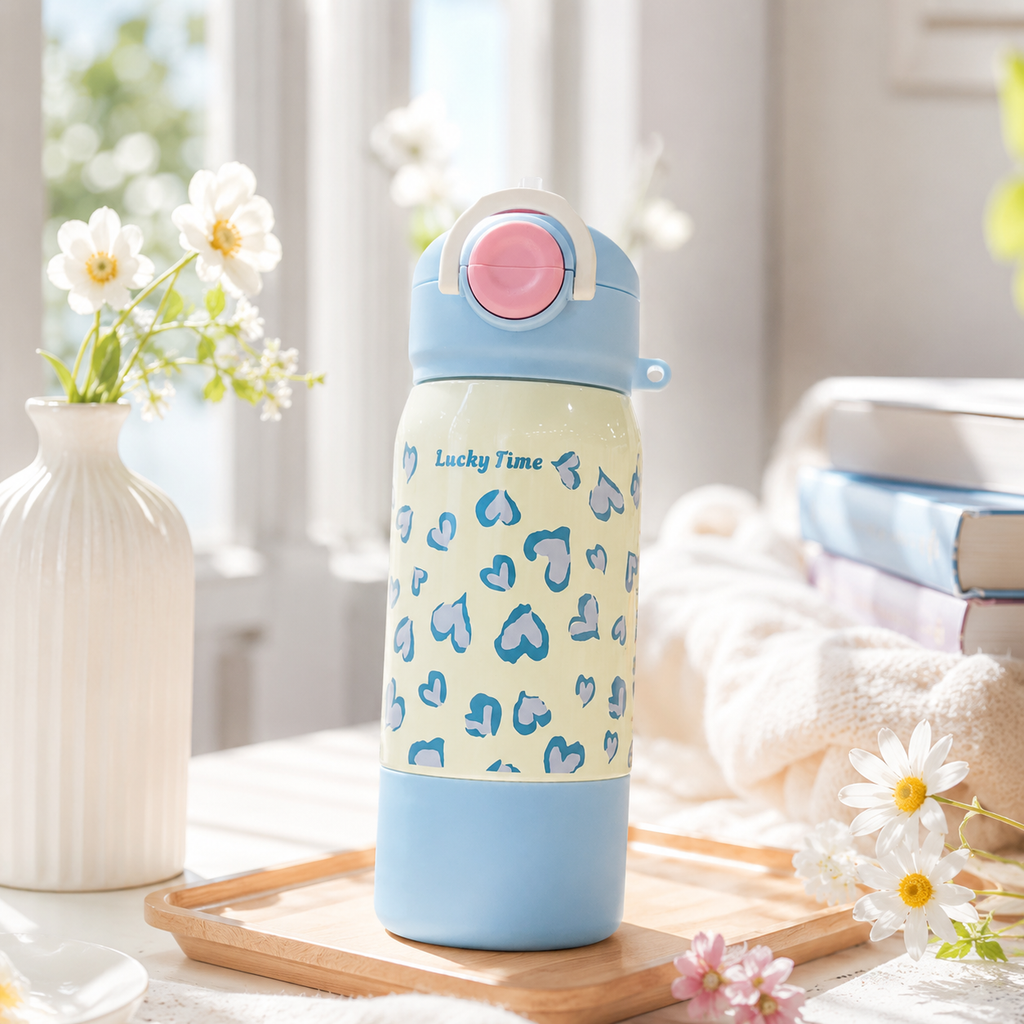 ** Bình giữ nhiệt họa tiết Beo hồng/nâu/xd 420ml