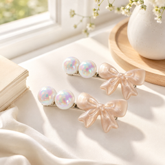 ** Set 2 kẹp đính nơ mix ngọc tráng gương