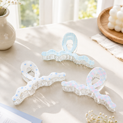 ** Kẹp càng cua xà cừ thạch tone Xanh dương lượn sóng caro/chấm bi