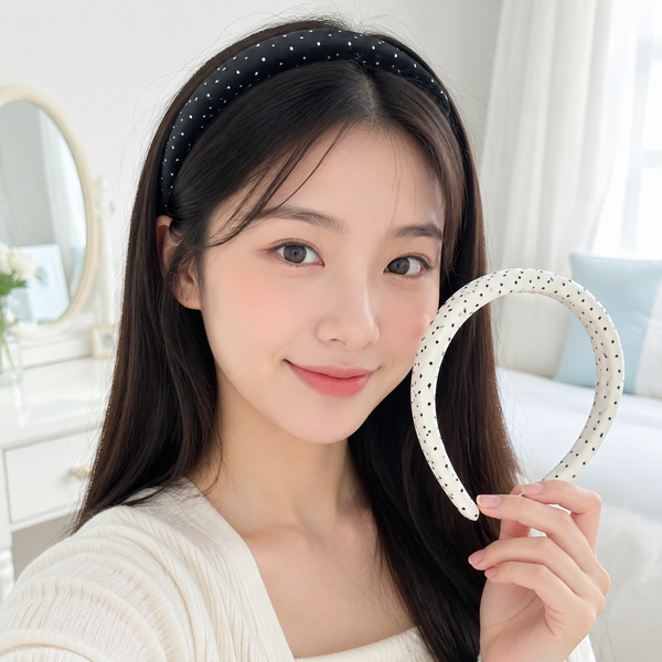 ** Cài tóc chấm bi trắng đen bảng 3cm