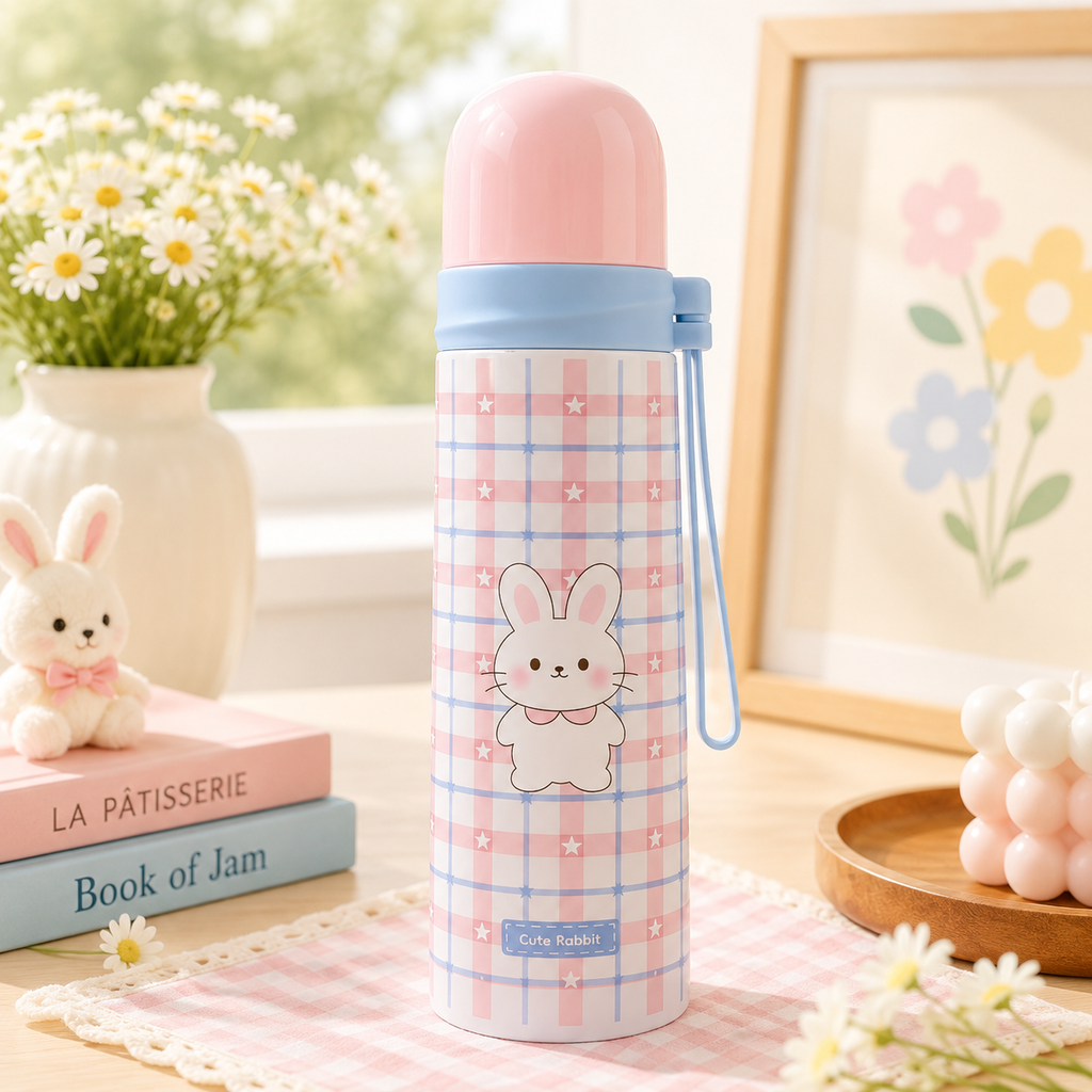 ** Bình giữ nhiệt họa tiết thỏ/cún nắp màu trơn hồng/xl/xd 500ml