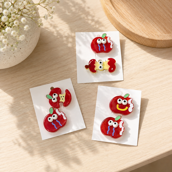 ** Set 2 kẹp tóc táo đỏ biểu cảm