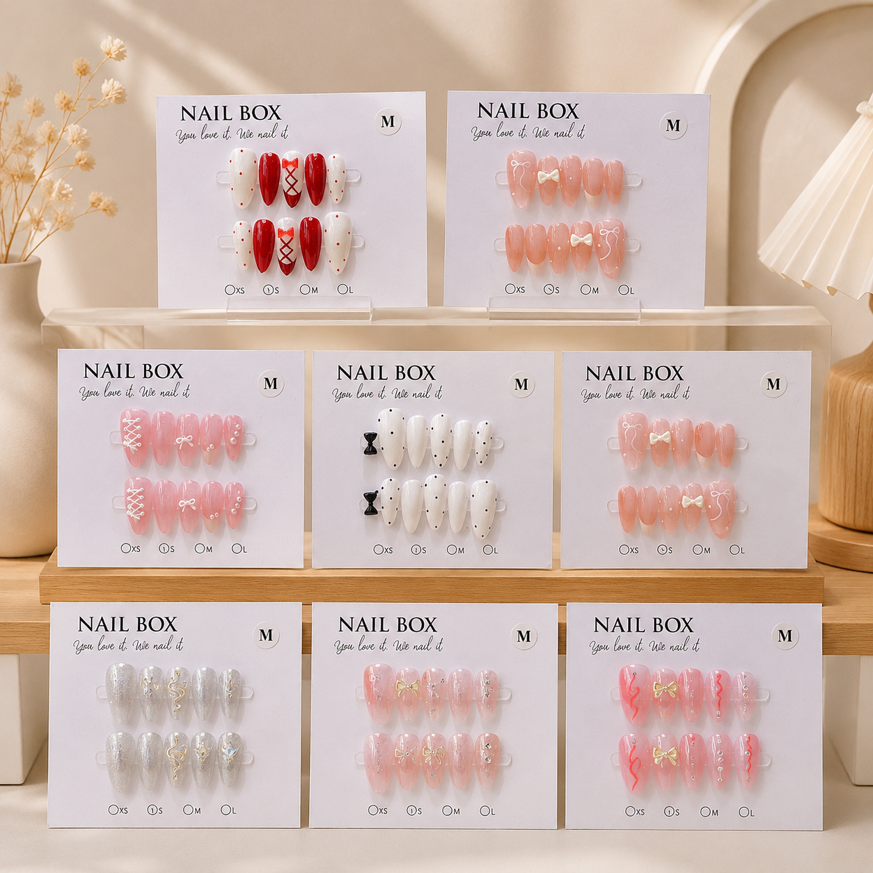 ** Nail box nhiều hình/mắt mèo kèm dũa + keo