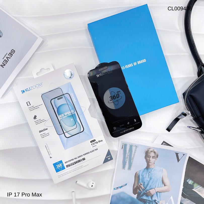 Dán cường lực iPhone 17 Pro Max Kuzoom chống nhìn trộm 360 độ