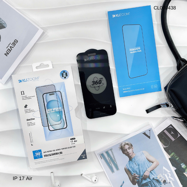 Dán cường lực iPhone 17 Air Kuzoom chống nhìn trộm 360 độ
