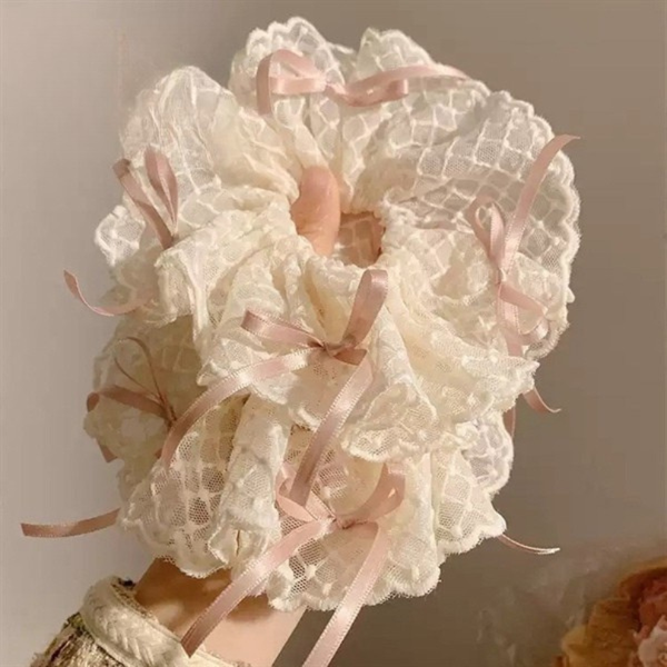 ** Scrunchies ren nơ hồng 20cm 2 lớp