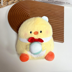 ** GẤU BÔNG GÀ CON ĐEO NƠ ĐỎ ÔM BÓNG SIZE 25CM