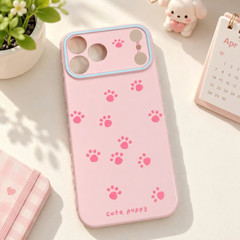 ** Ốp iPhone 17 Pro/18 Pro dẻo hồng viền tim dấu chân cún Cute Puppy